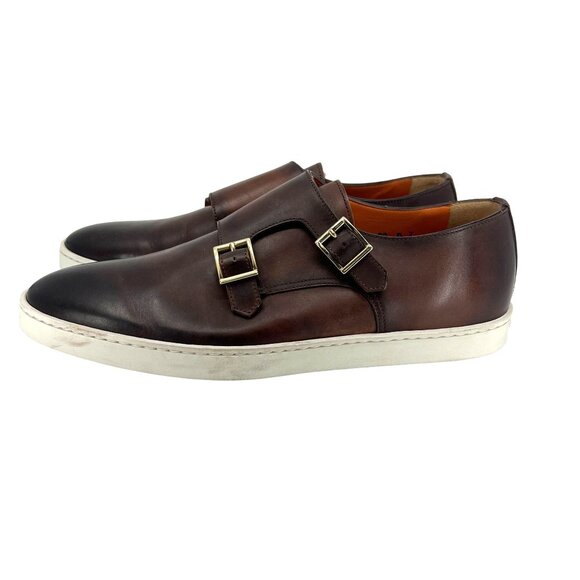 Santani Mens Leather Loafers With Double Monk Strap & Rubber Sole Size 7 - Picture 3 of 8